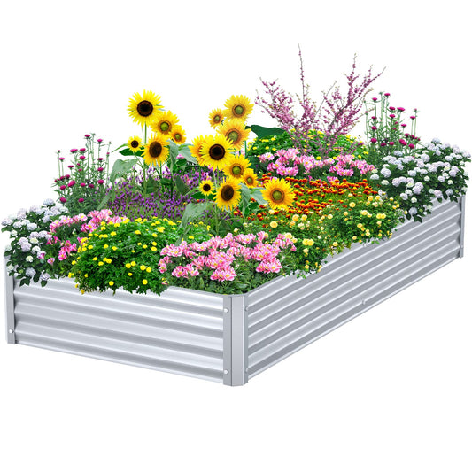 Highpro Raised Garden Bed 6x3x1ft Galvanized Metal Planter Boxes for Herbs Vegetables, Flowers and Succulents Silver
