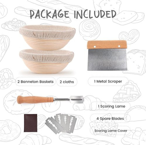 DOYOLLA Sourdough Proofing Baskets - Professional Dough Proofing Bowls Kit with Cloth Liner | 8.5-Inch Round Set of 2