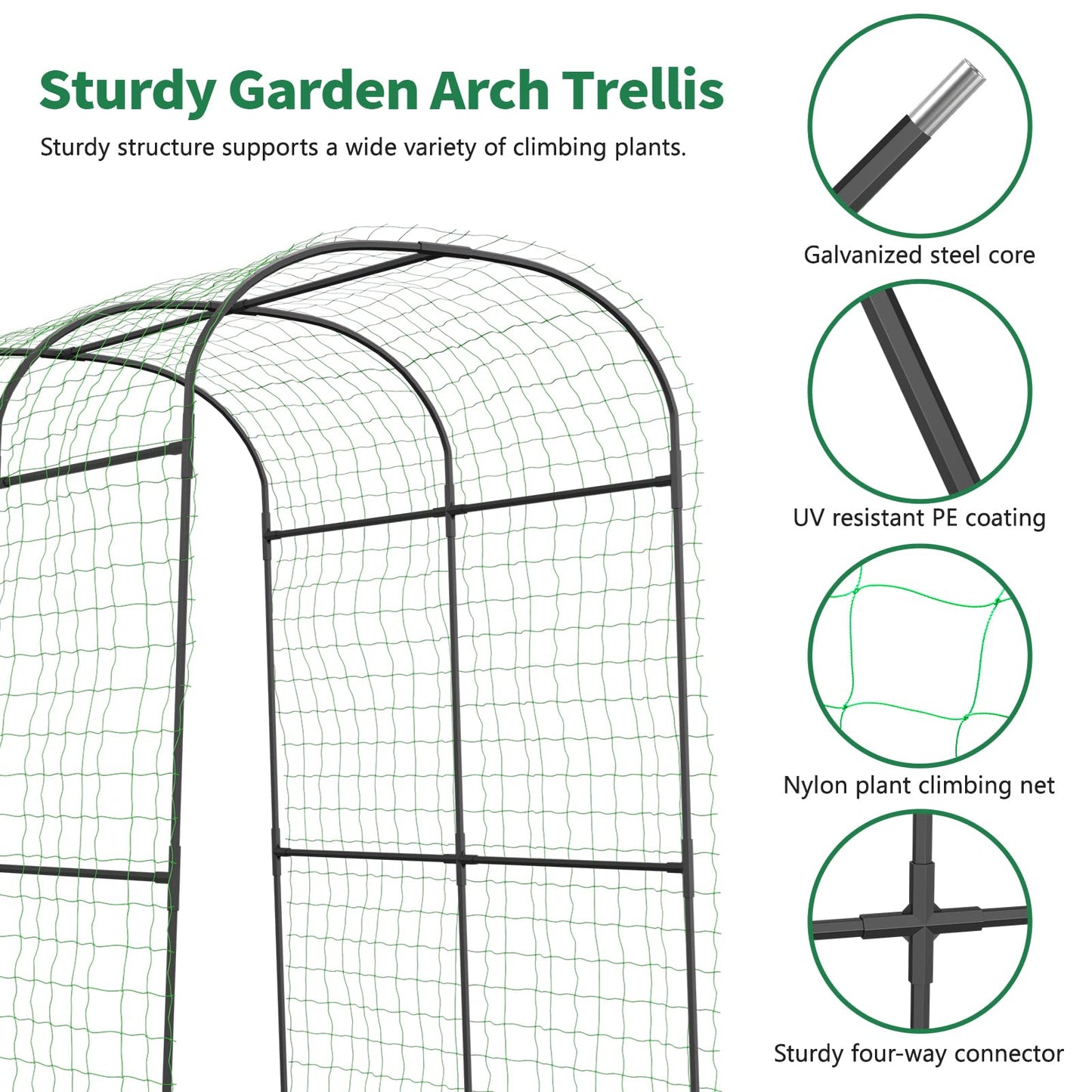SUNYRISY Garden Arch Trellis for Climbing Plants Outdoor, 71" x 47" x 83" Metal Core Tall Archway Tunnel Plant Support for Cucumber Tomato Vine Flowers Vegetables Climbing Plants