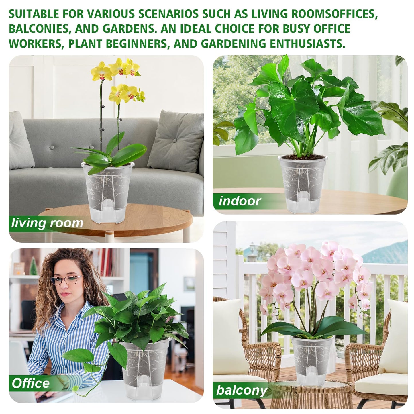 Cdd's Path Large Naked Root Planter Self Watering Pots Set with Holes for Indoor/Outdoor Plants, Planter Pot with Watering Hole/Reservior and Air Pipes (Clear, 8 inch-5 Pack)