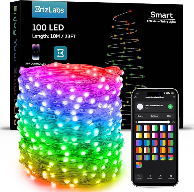 BrizLabs Smart Fairy Lights, 33ft 100 LED Color Changing Fairy Lights Work with Alexa/Google Home, WiFi Pastel Easter Light Dimmable RGB Twinkle Starry Light for Xmas Tree Home Party Easter Halloween
