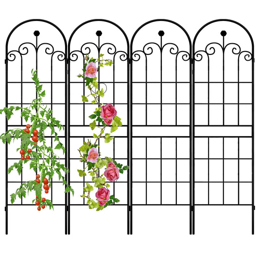 LZRS 4 Pack 71x20in Rustic Iron Arch Decoration Garden Trellis with Black Metal Coating – Perfect for Supporting Climbing Plants Outdoor, Roses, Vines, Flowers, and Vegetables.