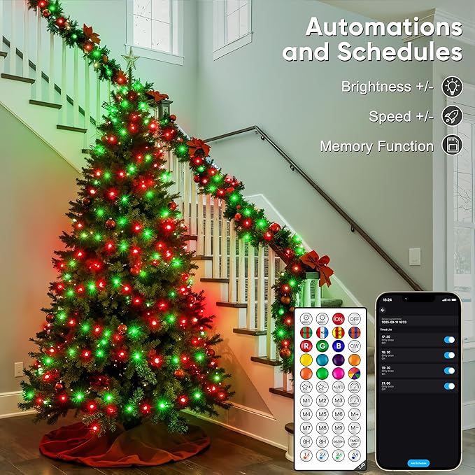Ollny Smart Christmas Lights 131FT 400LEDs, Color Changing Christmas Tree Lights App & Remote Controlled, RGB String Light with DIY Music Timer for Outdoor Indoor Valentines Day Party Decorations