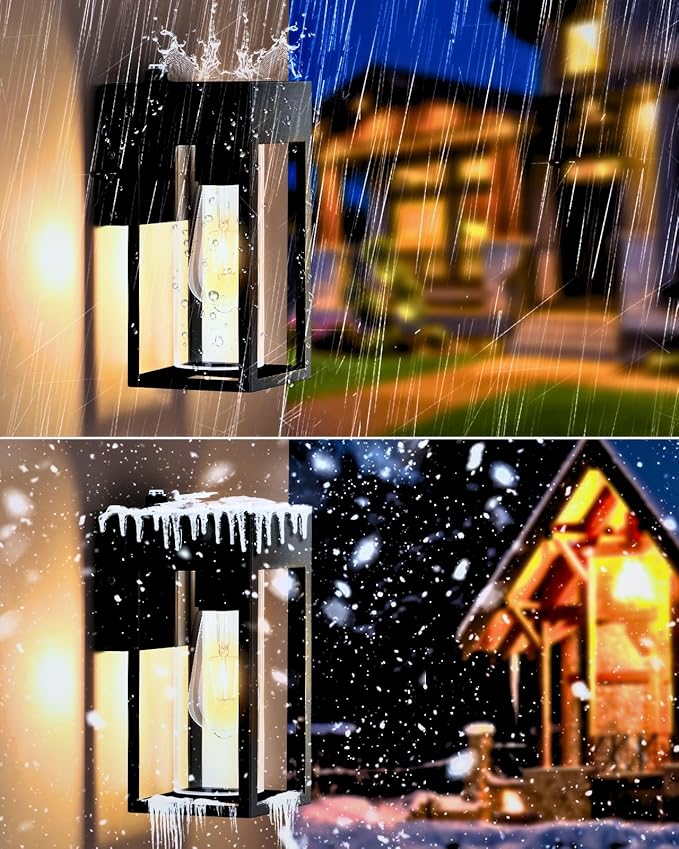 2-Pack Outdoor Wall Light Fixtures, Waterproof Exterior Wall Lanterns, Porch Lights with E26 Sockets & Cylinder Glass Shades, Modern Matte Black Wall Sconce for Porch Patio Garage