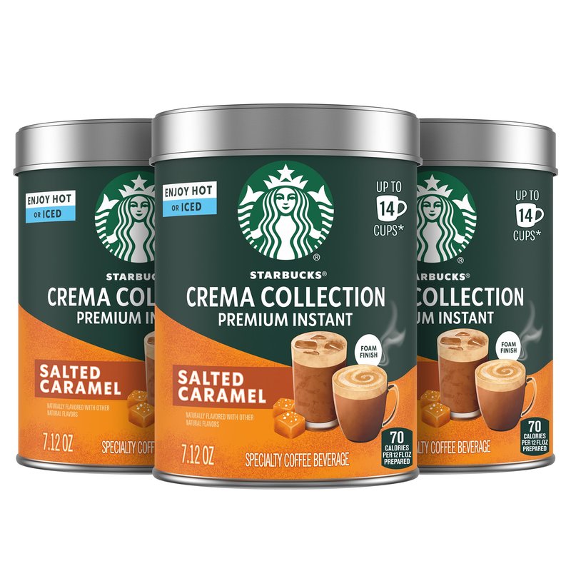 Starbucks Crema Collection Premium Instant Salted Caramel Flavored Instant Coffee, 100% Arabica Beans, 3 Tins (7.12 Oz Each)
