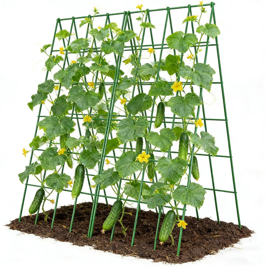 UrGROWA Cucumber Trellis 2 Pack, Foldable A-Frame Garden Trellis for Raised Bed Garden Grow Support with Plant Support Clips, Twist Ties, Plastic Ties, for Cucumber,Tomato, Climbing Plants and Flowers