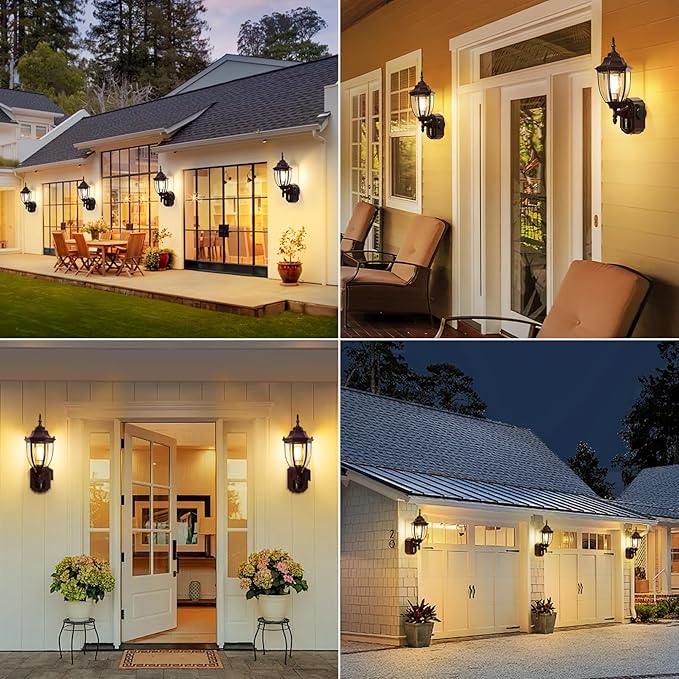 2 Pack Porch Lights with Outlet, Motion Sensor Outdoor Lights, Updated Dusk to Dawn Exterior Lighting Fixtures, Waterproof Anti-Rust Aluminum Outside Light for House Entryway Garage, Brown