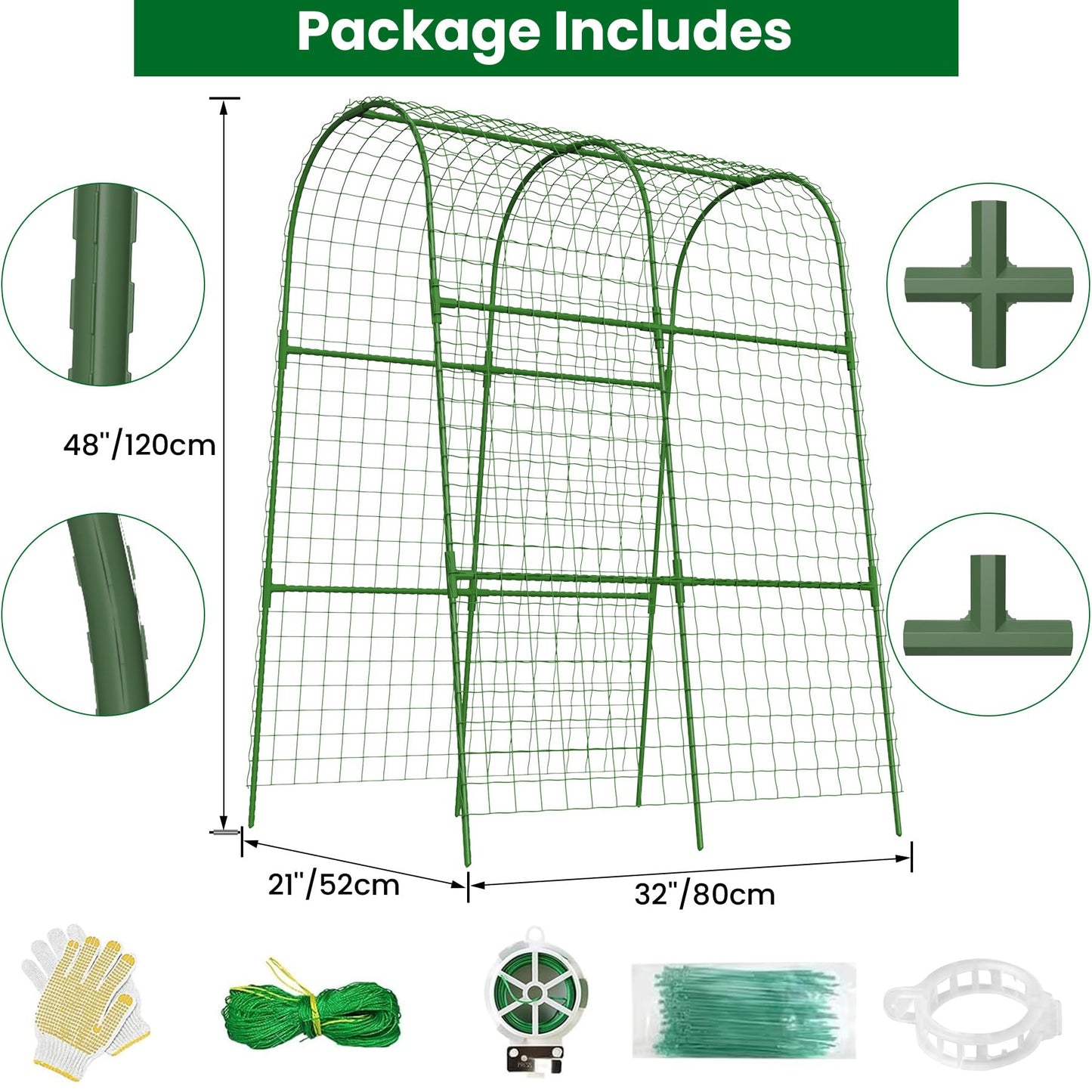 Cucumber Trellis for Raised Bed 32" L x 48" H, U-Shape Garden Trellis for Climbing Plants Outdoor, Metal Arch Trellis for Vegetables, Plant Support for Tomato Pea Zucchini Grape Flowers