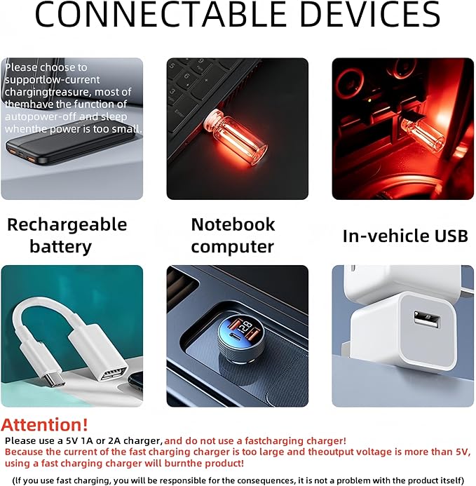 USB LED Car Interior Atmosphere Lamp, Plug-in USB Decor Night Light, Portable Auto Ambient Lighting Kit, Universal Vehicle Interior Accessories for Most Cars (Yellow Light)