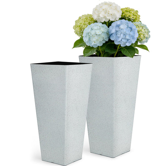 Autodaya 28" Tall Planters for Outdoor Plants, Extra-Large White Flower Pots for Blaconl, Porch, Living Room Corner, Garden, Patio, Deck Decor
