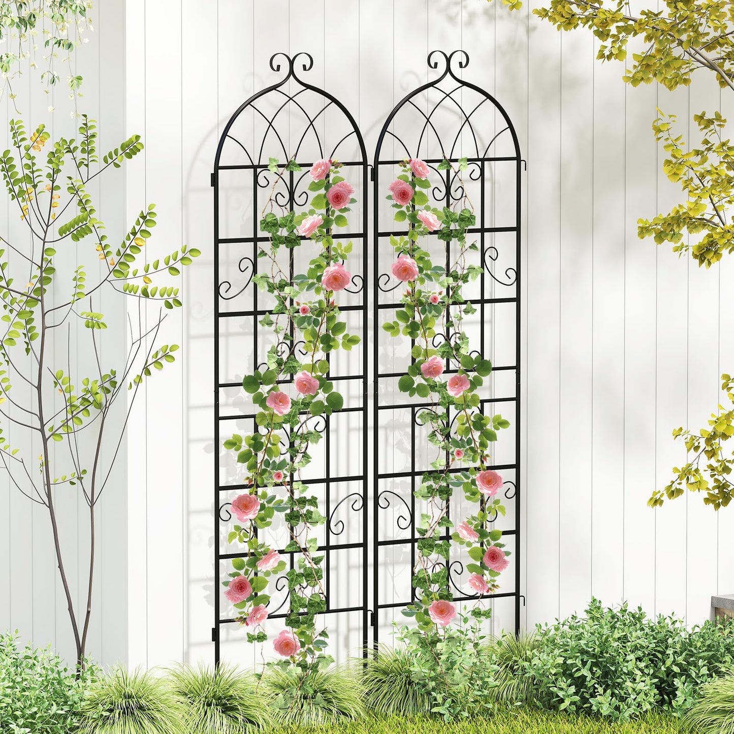 Giantex 4 Packs 71"x20" Metal Garden Trellis for Outdoor Climbing Plants, Heavy-Duty Plant Support for Vine Rose Vegetable Flower, Rustproof Black Metal Coating Patio Trellis Arch Decorative Fence