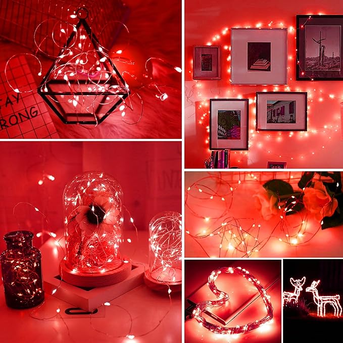 ZGWJ Fairy Lights Battery Operated, 24 Pack Red Mini String Lights 20 LED 7FT Mason Jar Lights 3 Lighting Mode for Bedroom, Halloween, Christmas, Party Indoor and Outdoor Decoration