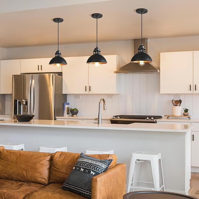 LOG BARN Pendant Lights Kitchen Island, Industrial Kitchen Pendant Lighting Over Island, Farmhouse Dome Hanging Pendant Light Fixtues, Brushed Antique Silver Finish