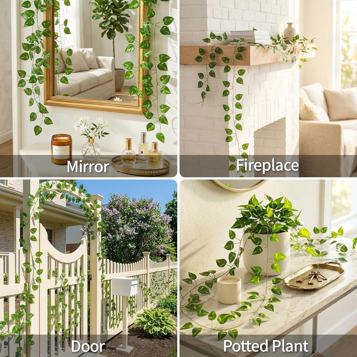 Suddus Artificial Pothos Leaves - 33 Feet Faux Greenery Hanging Garland for Home & Garden Decor