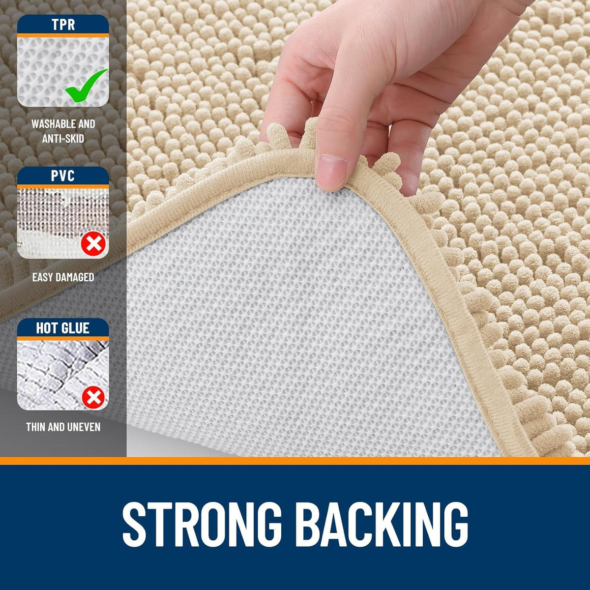 OLANLY U-Shaped Toilet Rug - Extra Soft Chenille Bath Mat, Quick-Dry & Non-Slip - 20x20, Beige