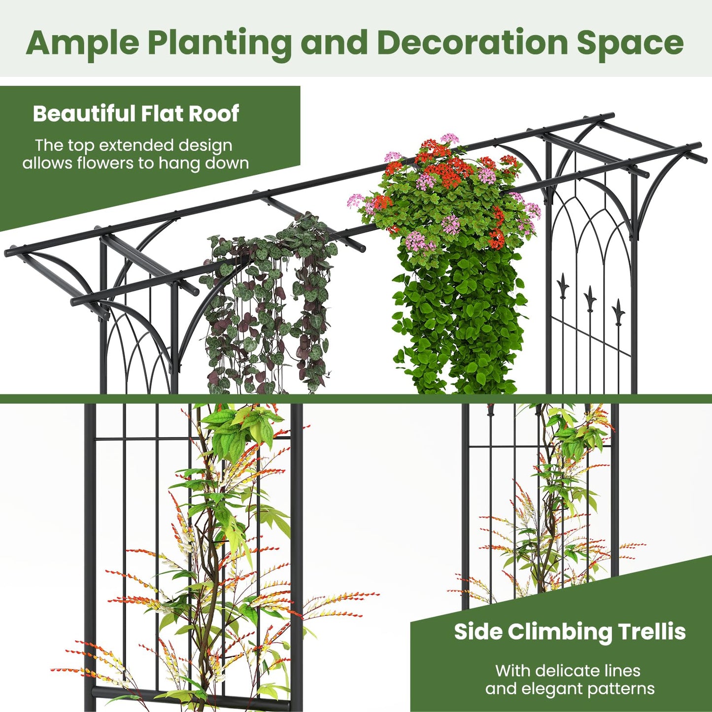 Giantex Metal Garden Arbor with Trellis, 81" Outdoor Arch for Climbing Plants, Heavy-Duty Rust-Resistant Steel Archway with 4 Stakes for Garden, Wedding, Party, and Yard Decoration, Black