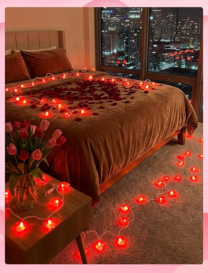Abeja 8.5Ft Red Heart String Light, Valentine Day Decoration Lights with10 Red Heart, Connectable Fairy Heart String Lights for Valentine's Day Bedroom Wedding Anniversary Outdoor Indoor Decor