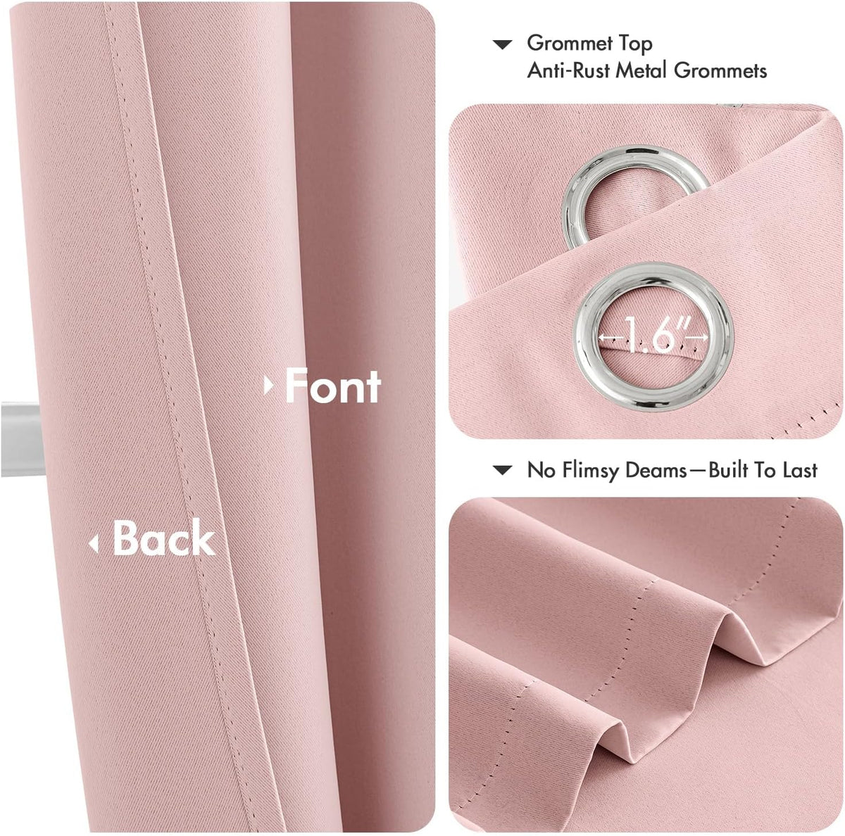 MIULEE Baby Pink Blackout Curtains - Thermal Insulated Room Darkening Drapes | 72 Inches Long, 2 Panels