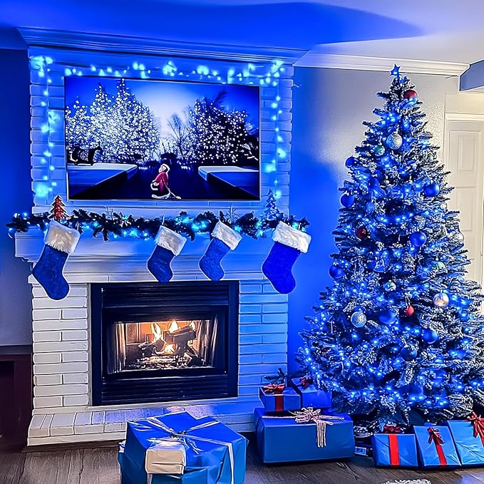 JMEXSUSS 150 LED Blue Christmas Lights Indoor Outdoor, Connectable 59 ft String Lights Plug in, 8 Modes Blue Twinkle Fairy Lights for Bedroom Patio Party Tree Christmas Decorations (Pack of 2)