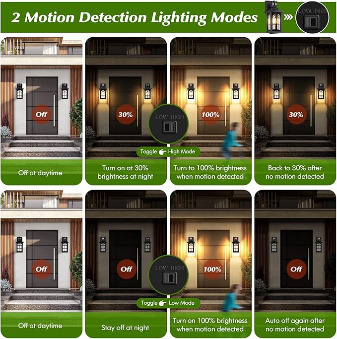 Motion Sensor Outdoor Light Fixture, Dusk to Dawn Porch Light Outdoor Wall Sconce Lantern, Aluminum Exterior Lighting Fixture Wall Mount, 3 Lighting Modes Outside Lights for House Front Door Garage