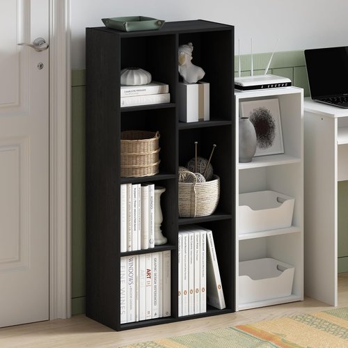 Furinno LUDER 7-Cube Bookshelf - Stylish Open Shelves for Living Room, Bedroom, Home Office | Blackwood Finish, Easy Assembly