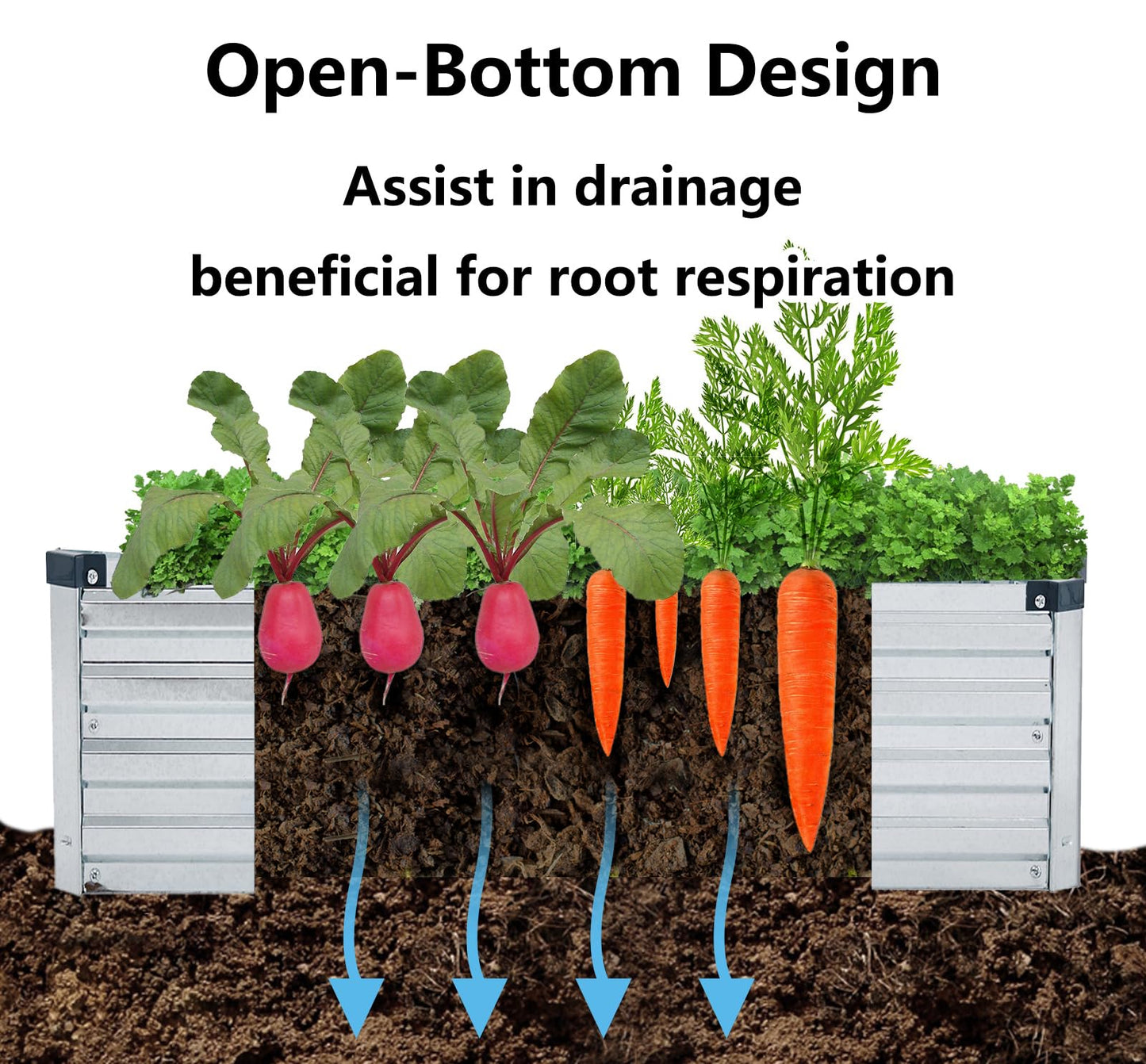 Meberam 2 Pack 8x2x1FT Galvanized Raised Garden Bed Kit, Outdoor Metal Planter Box for Vegetables, Bottomless Rectangular Gardening Bed with Support Rods, Tool-Free Assembly, Gray