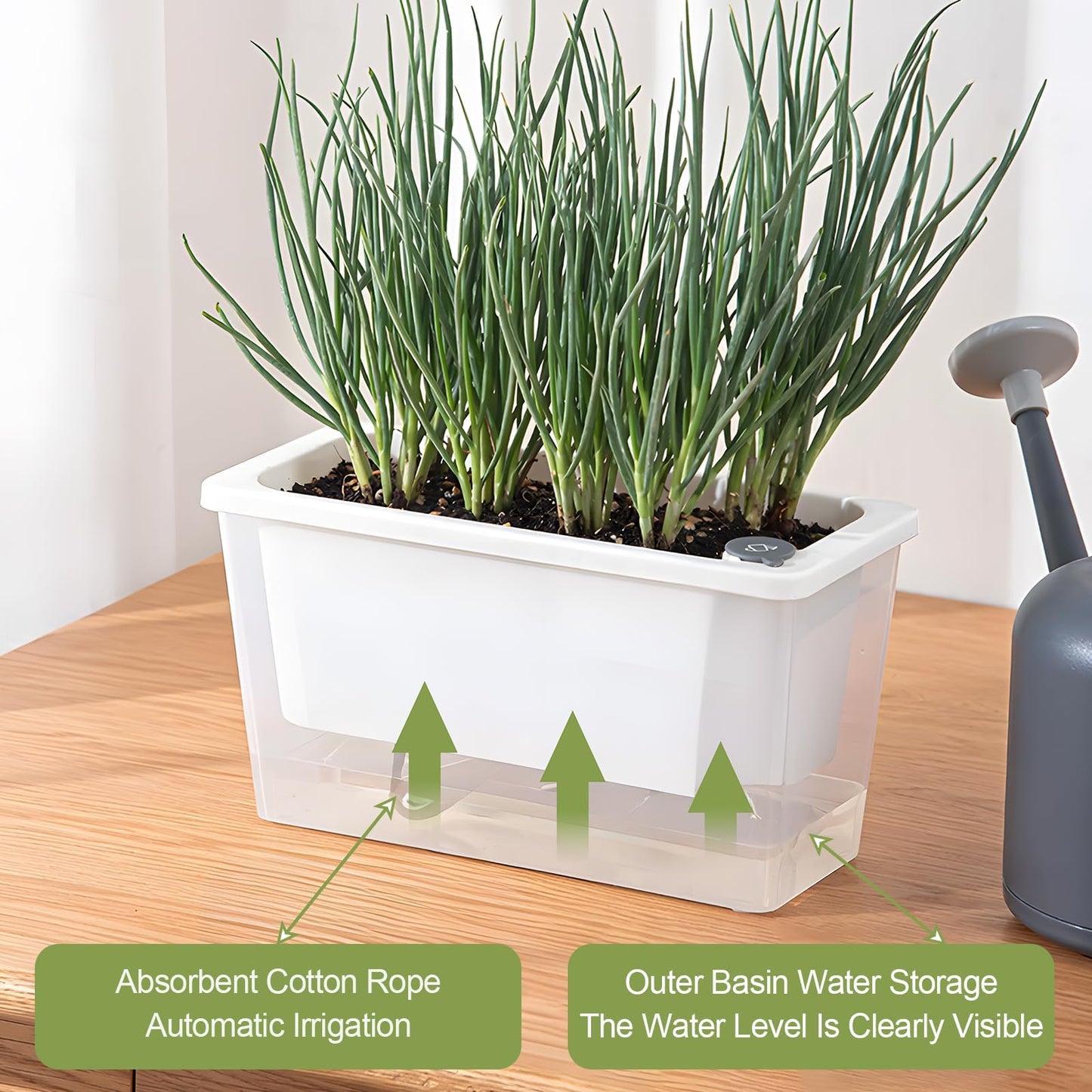 Samhe Window Box Planter, 2 Pack 10 Inch Plastic Self Watering Pots for Indoor Plants, Rectangular Flower Pots with Reservoir for Outdoor Indoor Plants Garden Home Decor - White