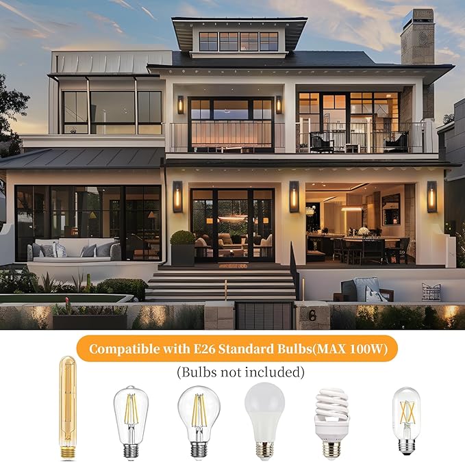 Large Outdoor Wall Light Fixtures 2-Pack, 16'' Anti-Rust Modern Outdoor Garage Lights Wall Mount, Waterproof Black Exterior Sconce Lighting, Outside Porch Lights for House & Coach