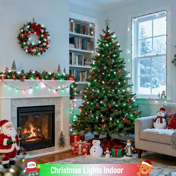 JMEXSUSS 200 LED Red White and Green Christmas Lights Outdoor, 66ft Connectable Twinkle String Lights Plug in, 8 Modes Waterproof Christmas Tree Lights for Outside Indoor Yard Xmas Decoration