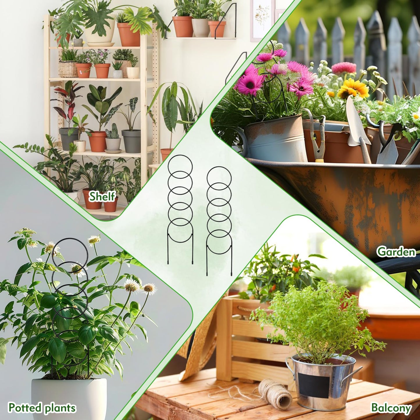2 Pack Plant Trellis for Climbing Plants Outdoor, 4in x 17.5in Sturdy Stainless Steel Round Stackable Trellis for Potted Plants Indoor/Outdoor - Support for Vines, Flowers, Vegetables