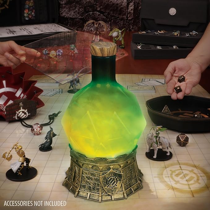 Enhance Gaming Sorcerer's Potion Light with Swirling Mystical Brew - Potion Bottle Mood Light Prop for Tabletop Game Immersion, Playroom, Desk Decor - Soft Glowing Whirling Potion (Green Elixir)
