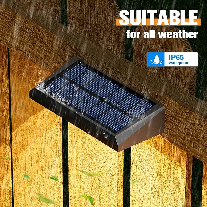 VOLISUN Deck Lights Outdoor 8-Pack - Solar Fence Lights Outdoor Waterproof Warm White LED Auto On/Off for Deck, Yard, Patio & Garden, Pathway and Railing Decor (Dusk to Dawn)