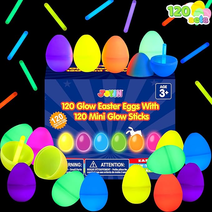 JOYIN 35 Pcs Easter Eggs with 35 Mini Glow Sticks for Kids Glow-In-The-Dark Basket Stuffers Fillers Gift, Easter Egg Hunt Game Party Favors Decorations Supplies, Classroom Prizes