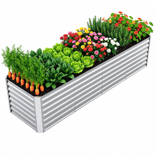 Reachible 8x2x2FT Galvanized Raised Garden Beds Outdoor,Planter Raised Beds for Gardening, Vegetables, Flowers,Large Metal Garden Box,Deep Plant Flower pots Outdoor (Galvanized, 1Pack)