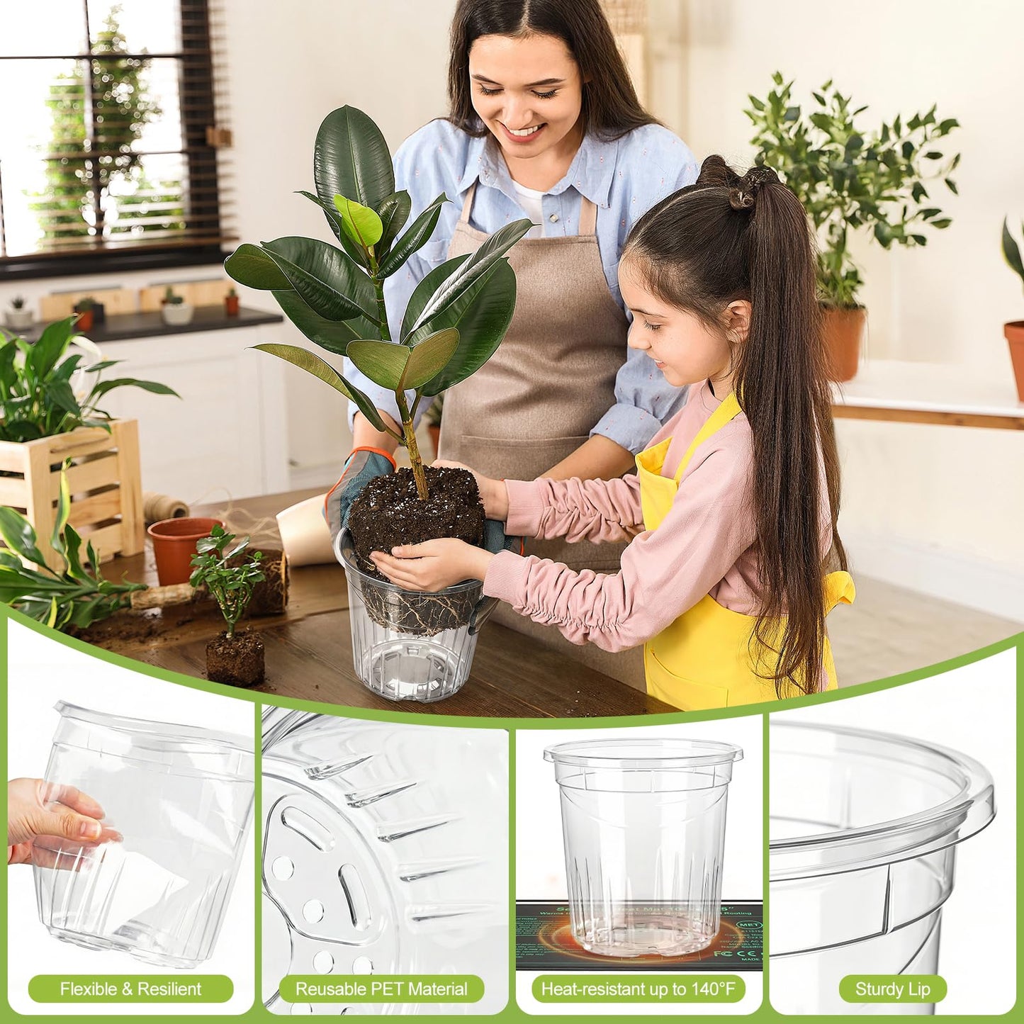 CINKSY 36 Pack Clear Plant Nursery Pots, 7/5/4/3.5 Inch Plastic Planter Pots with Drainage Hole, Flower Seedling Nursery Pots with 20 Labels for Garden Indoor Outdoor