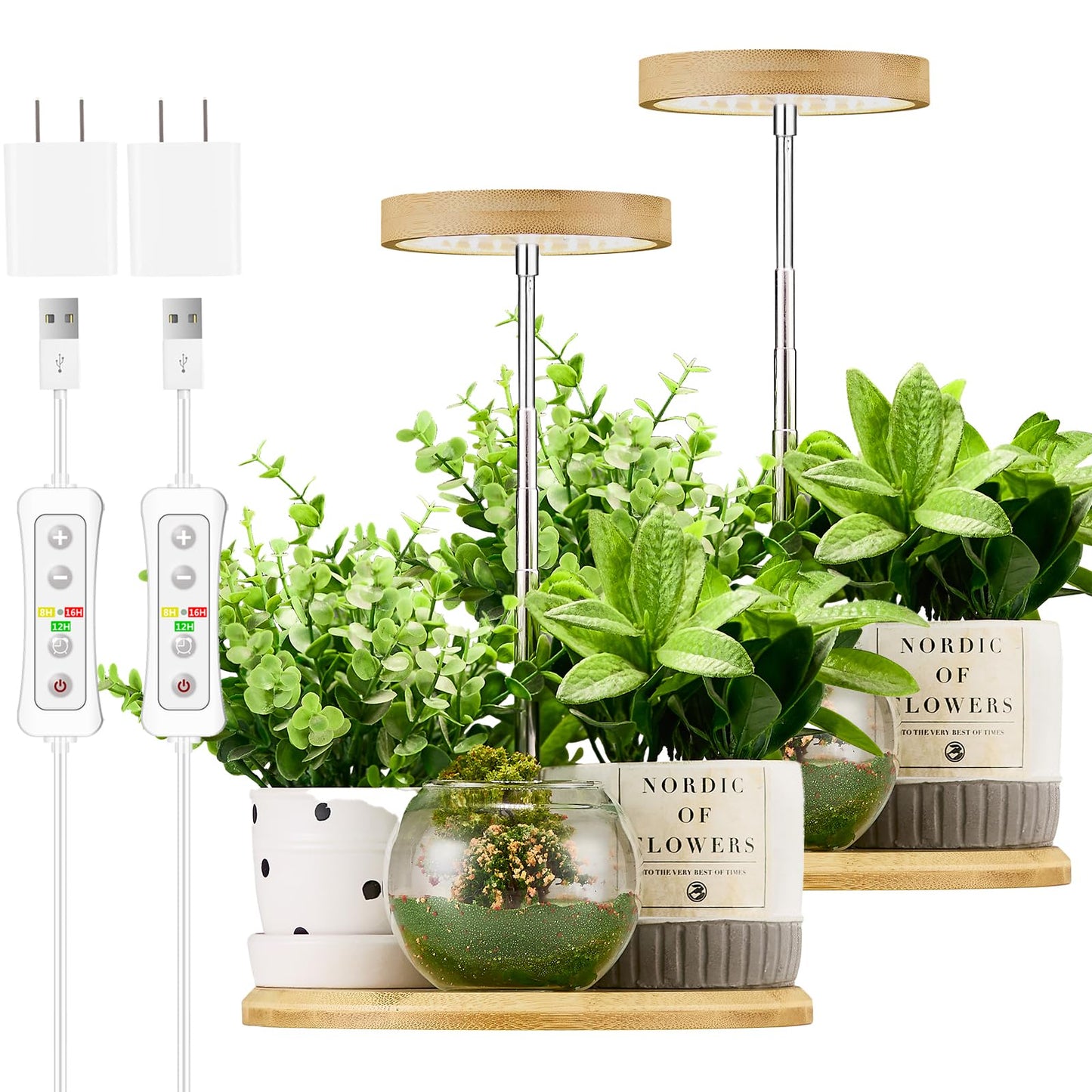 Plant Grow Light for Indoor Plant,Bamboo Mini LED Grow Light Garden,Height Adjustable,Automatic Timer with 8/12/16 Hours
