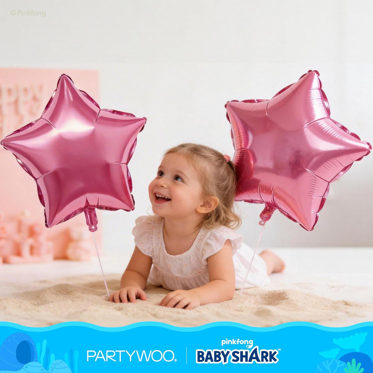 PartyWoo Baby Shark Pink Foil Number 3 Balloon - 5pcs 18-Inch Mylar Helium Birthday Decorations for Kids