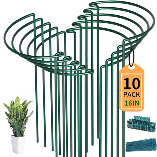 TCBWFY 10 Pack Plant Support Stakes for Peony,10" Widex16 High Heavy Duty Peony Cages and Support,Metal Peony Supports for Outdoor Indoor Plants,Plant Supports for Peony,Tomatoes,Hydrangea,Rose
