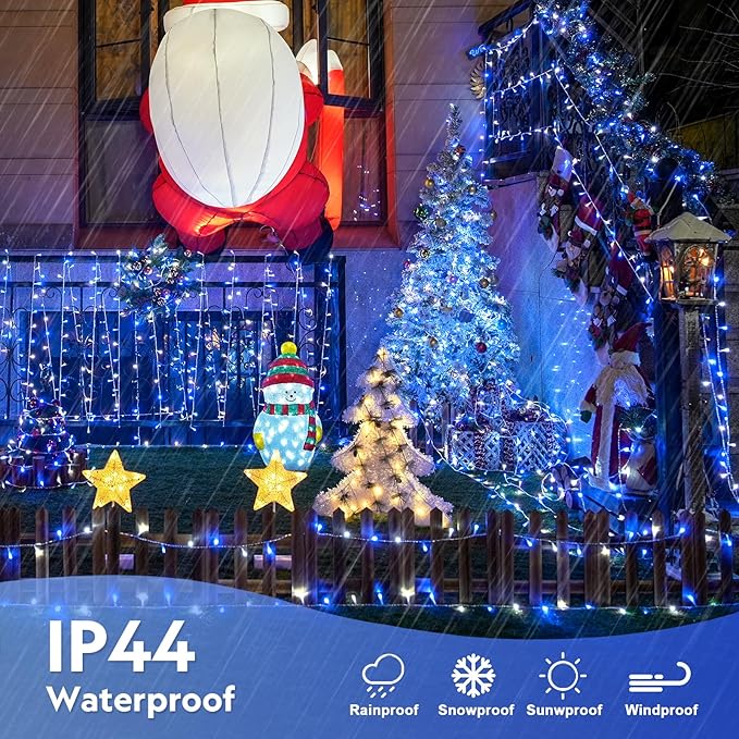 JMEXSUSS 400 LED Christmas Lights Indoor Outdoor, 132 ft 8 Modes Blue and White String Lights Plug in with Remore, Christmas Tree Lights for Bedroom Party Outside Patio Tree Holiday Xmas Decorations