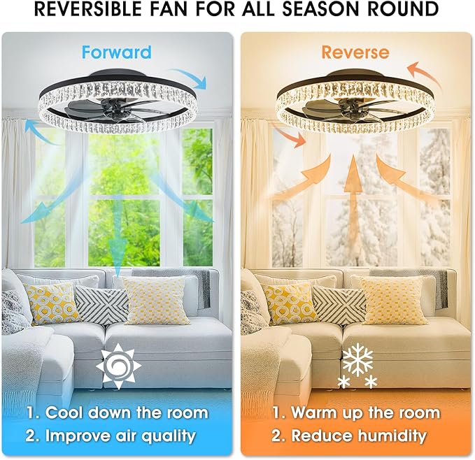 Ceiling Fans with Lights, 20'' Ceiling Fans with Lights and Remote, Low Profile Ceiling Fan with Light, 3 CCT & Dimmable, 6 Fan Speed, Remote&App Control Ceiling Fan for Bedroom, Living Room, Kitchen