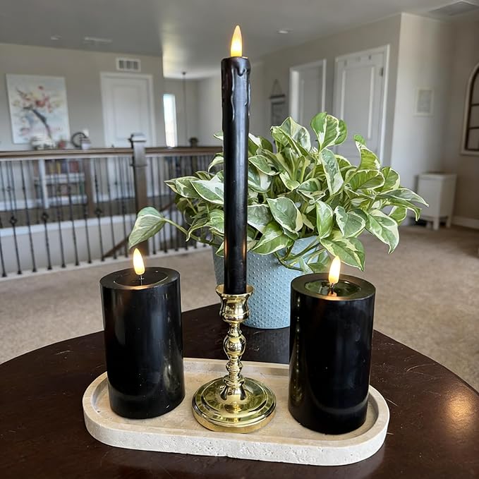 Black Flameless Candles, Battery Operated Candles, Real Wax Black LED Candles, Flickering Remote Control for Home Fall Halloween Decor Party Gifts, Set of 4