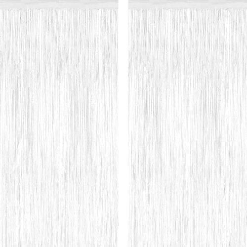 2 Pack Tinsel Backdrop - Metallic Foil Fringe Curtains for Parties | 3.28 x 7.05 Feet White Decor