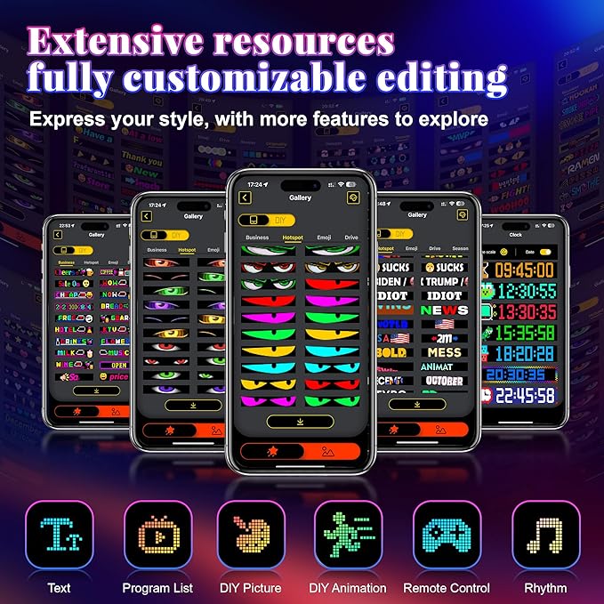 Sachie 5800 Lux High-Brightness Multi-Panel Sync LED Display (14"x4.3") – 3X Brighter, APP/Remote Programmable Scrolling Text & Animation for Cars, Stores – USB 5V Powered (1pcs)