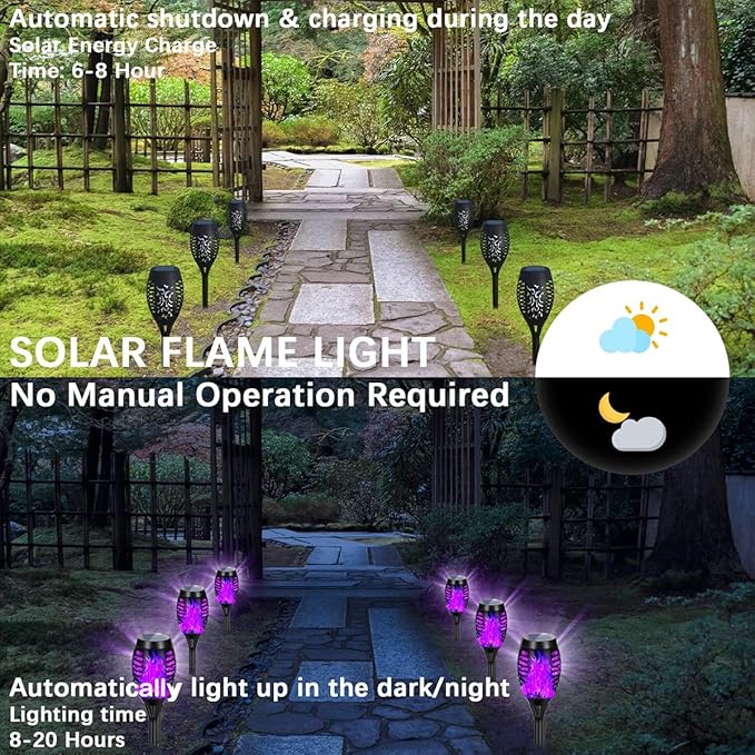 Solar Lights Outdoor Decorations, Upgraded Purple Flickering Flame, Waterproof Halloween Torch Lights, Tiki Torches for Outside Patio Pathway Decor, 6 Pack (6)