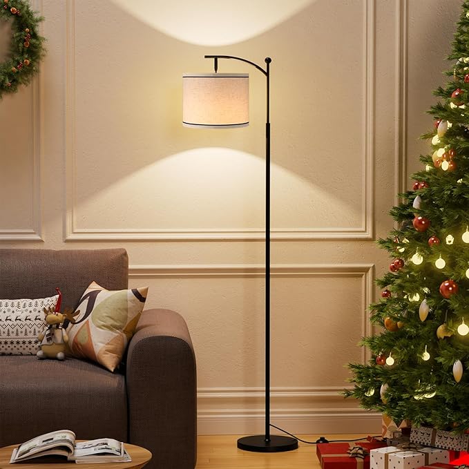 Ambimall 60" Floor Lamps for Living Room with 3 Color Temperatures, Beige Lampshade with Black Stripes, Tall Lamps for Living Room Bedroom Office, 9W Bulb Included