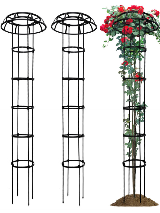 SORANGEUN 2 Pack Umbrella Top Trellis for Climbing Plants, 76 Inch Tall Adjustable Plant Support for Outdoor Indoor Garden, Sturdy Metal Core with Plastic Coating, Black