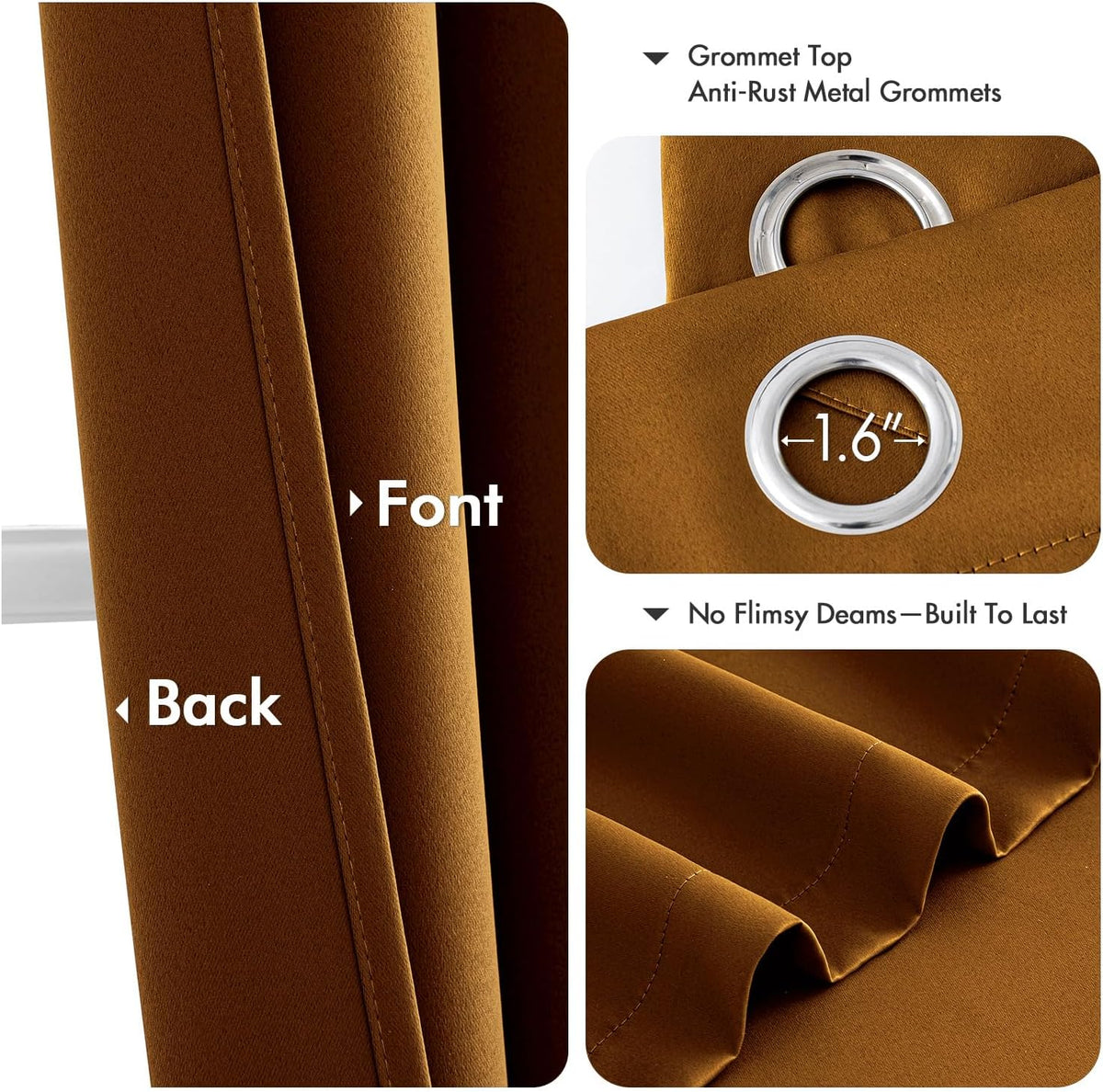 MIULEE Blackout Curtains - Thermal Insulated Room Darkening Drapes | 84 Inches Long, Gold Brown, 2 Panels