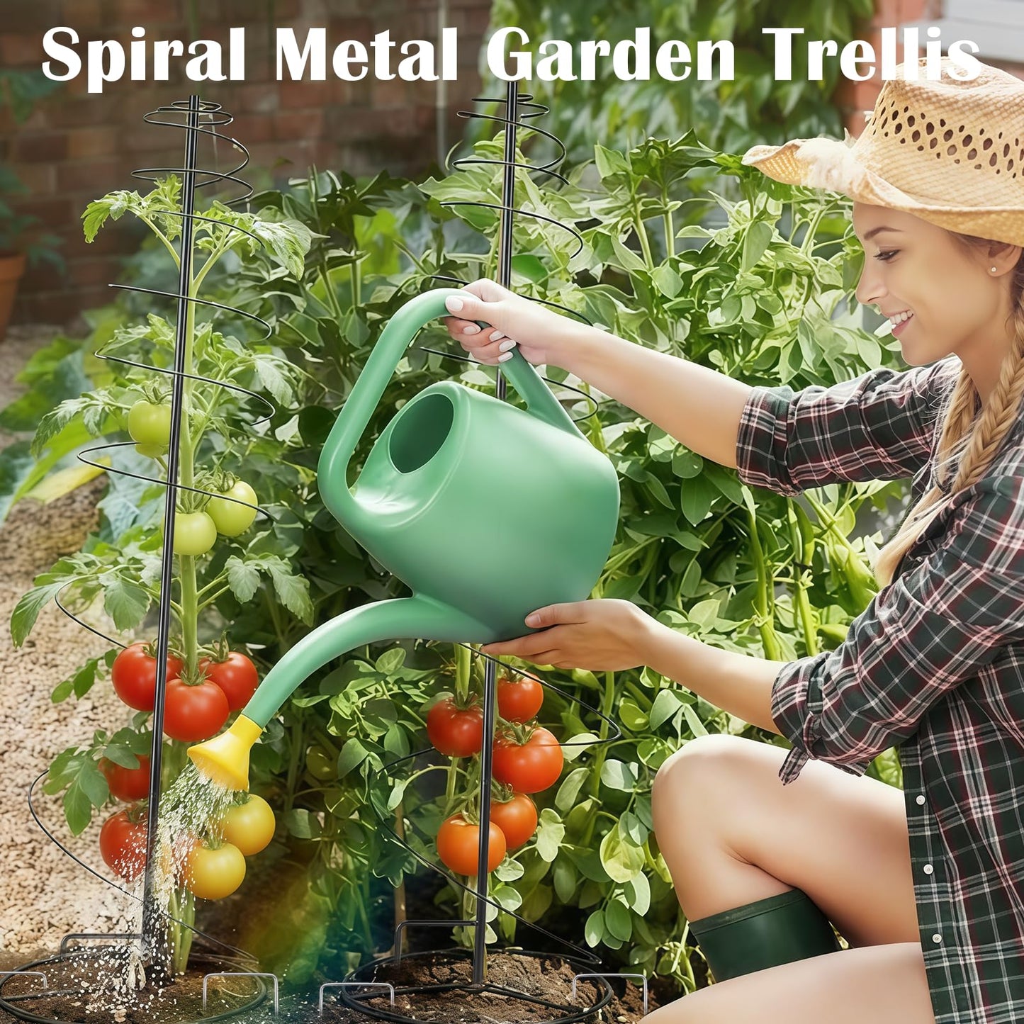 2 Pack Spiral Metal Garden Trellis for Climbing Plants Outdoor, 12"-59" H Adjustable Plant Grow Cage Support for Pole Bean, Pea, Morning Glory, Clematis (Includes Metal Central Stake, More Stable)