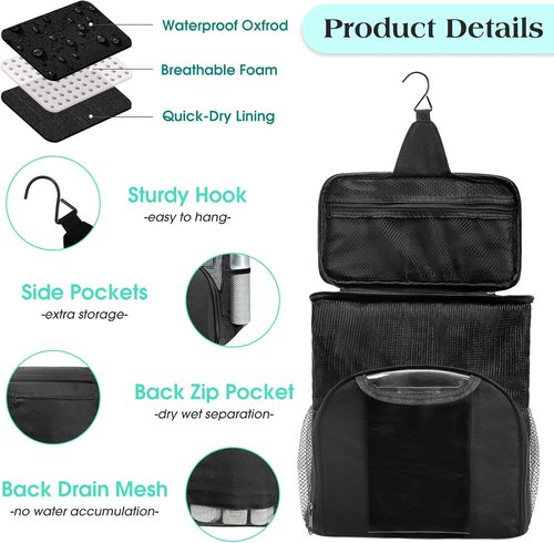 Attmu Mesh Shower Caddy - Portable Quick Dry Hanging Toiletry Bag | Large Capacity for College Dorms (Black)