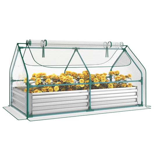 Miory Raised Garden Bed with PE Cover, 6x3x1 FT Galvanized Planter Box Outdoor with Greenhouse Cover, 2 Large Zippered Screen Windows for Vegetables, Flowers, Includes Labels & Gloves